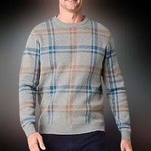 Stafford Mens Crew Neck Long Sleeve Pullover Sweater Size XL  Grey Multi Plaid